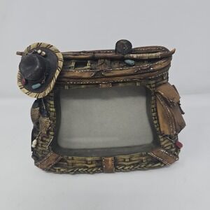 Vintage Fishing‎ Theme Picture Frame with Creel Basket & Rod -  3.5" x 5" Frame